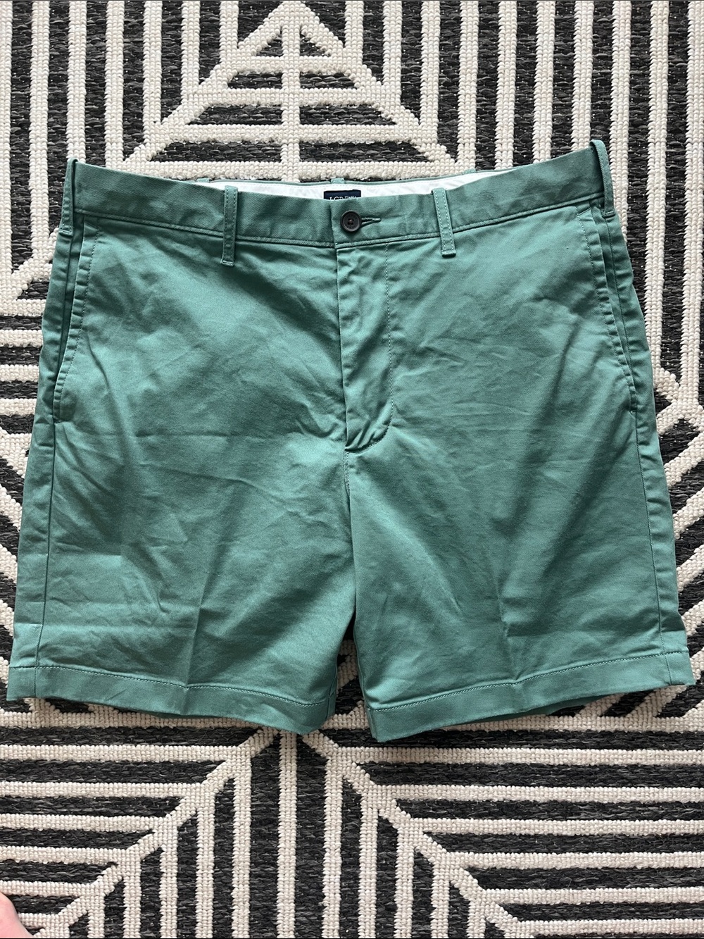 J. Crew Teal/ Army Green Flat-Front Cotton Shorts